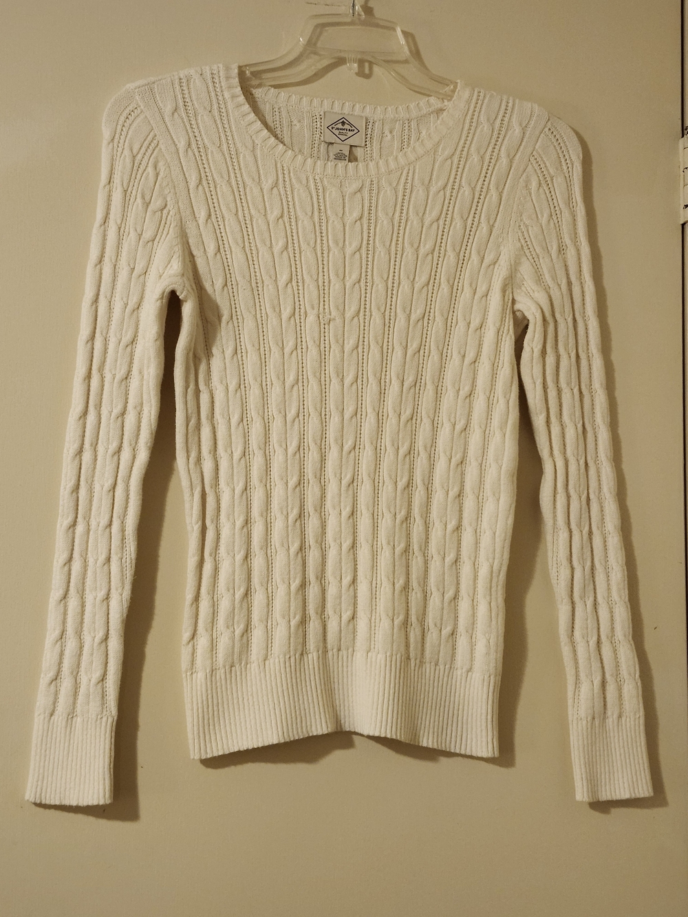 St. John's Bay Fisherman Cream Cottagecoe Cable-Knit Crewneck Sweater Size M